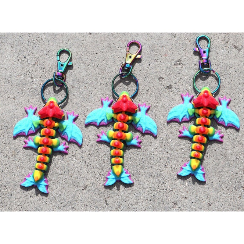 Rainbow dragon keychain articulated keychain pendant, toy school bag, car small hanger