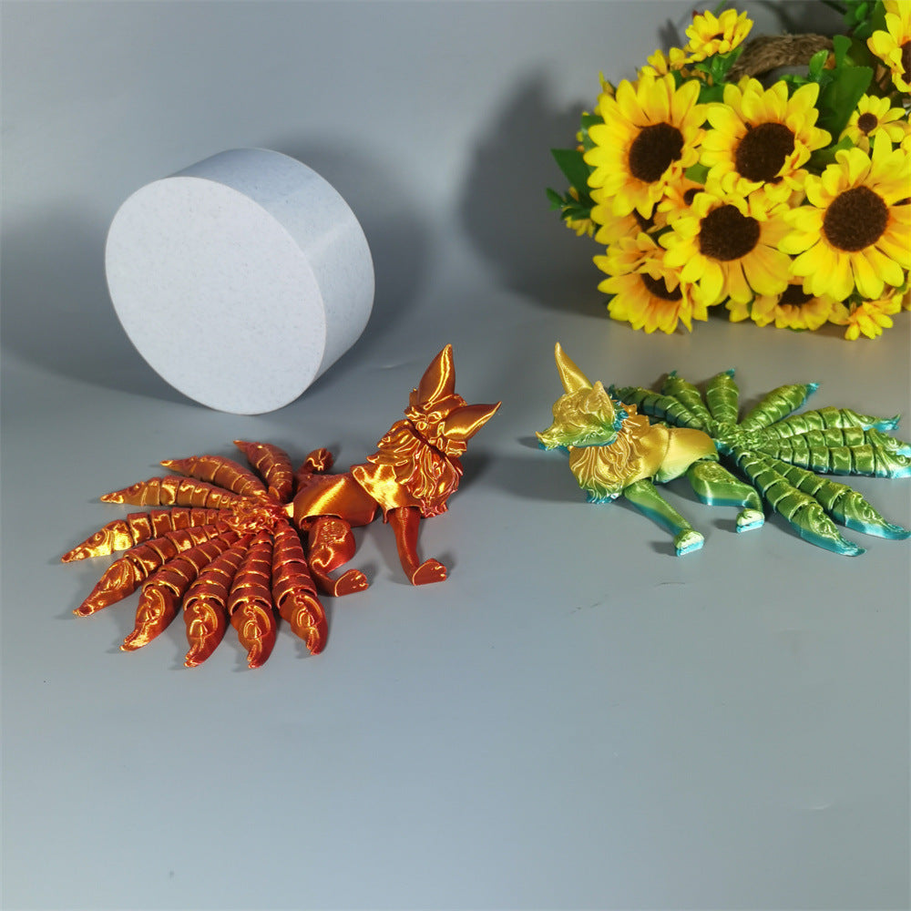 3D Printed Nine-Tailed Fox Toy Decoration Halloween Fox Animal Bedroom Study Doll Christmas Gift